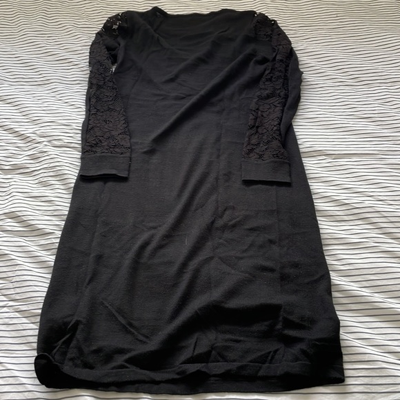 Jaeger London black knit wool blend dress size medium lace sleeves - Picture 6 of 8